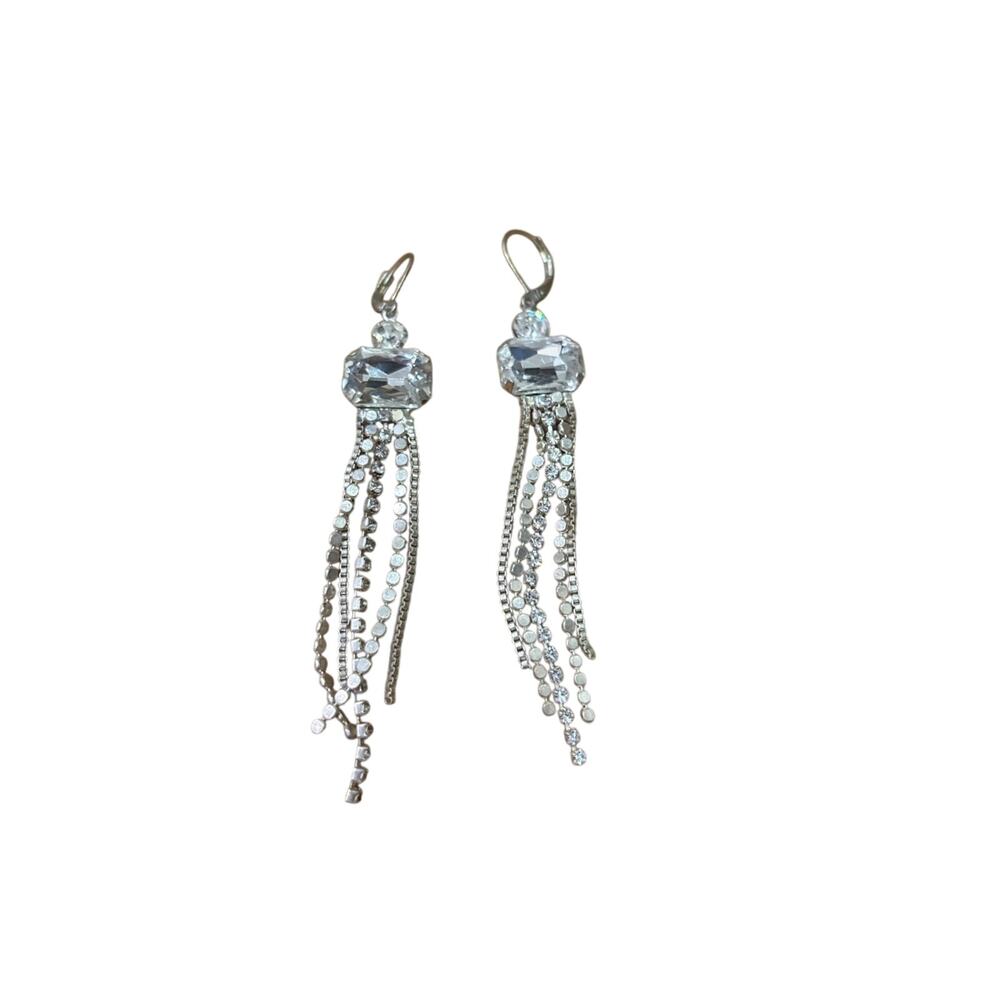 Crystal Tassel Drop Earrings - Silver Tone